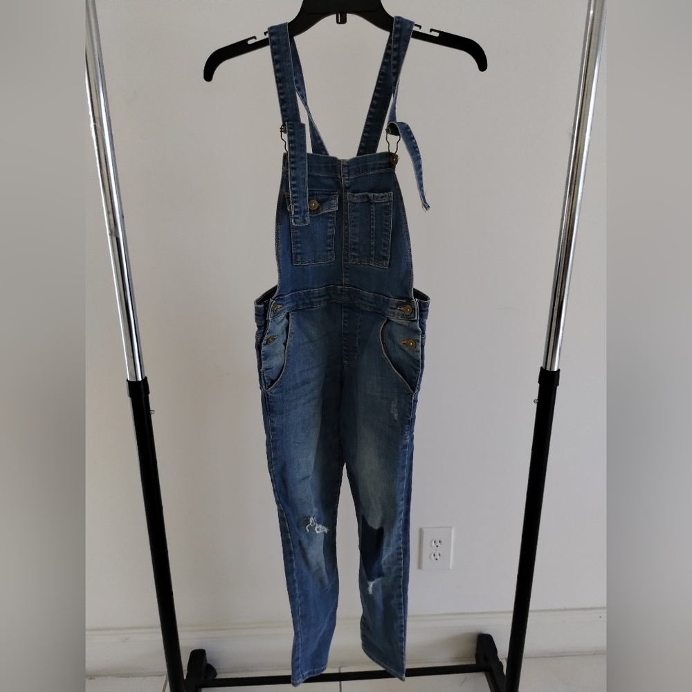 Zara Girls Distressed Patch Holes Jean Denim Overalls Sz 11-12 Blue 152cm 
